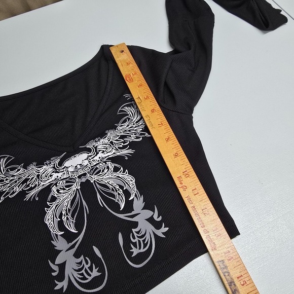 Romwe Shirt Womens Small Black Butterfly Flounce Sleeve Fairy Grunge Gothic Punk - Picture 8 of 10